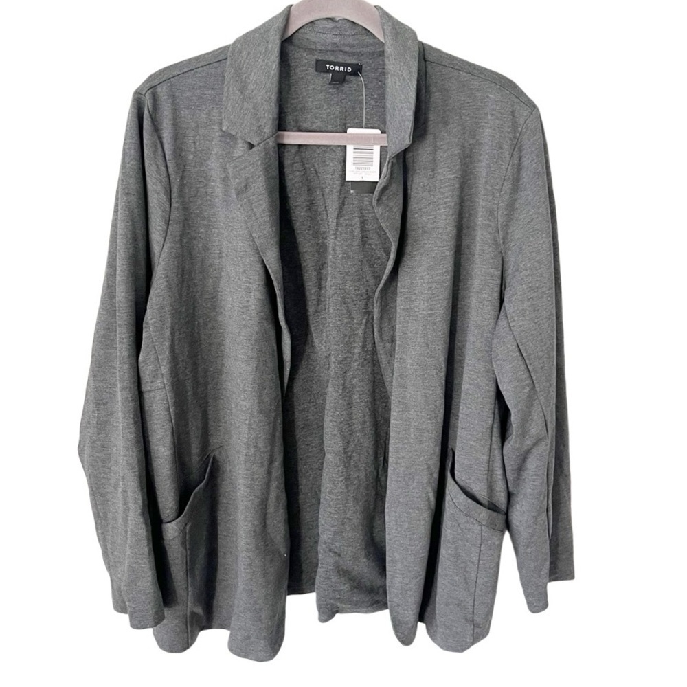 Torrid‎ Blazer Women's 1X Gray Longline Ponte Knit Open Jacket Career NWT